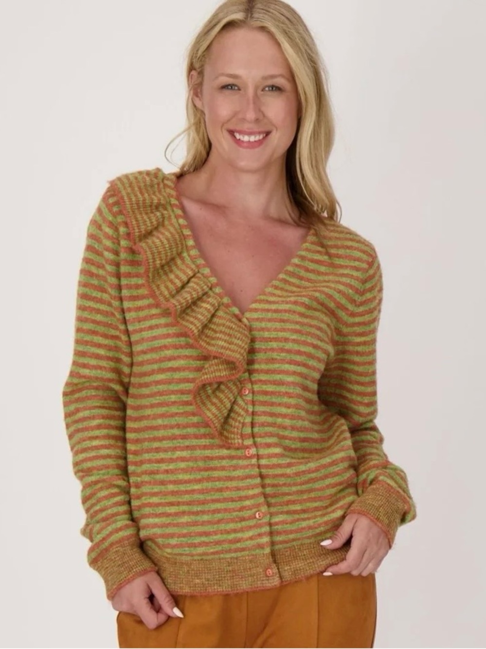 Gabby Isabella Asymmetric Ruffle Striped Cardigan NWT XL Chic & Dramatic
